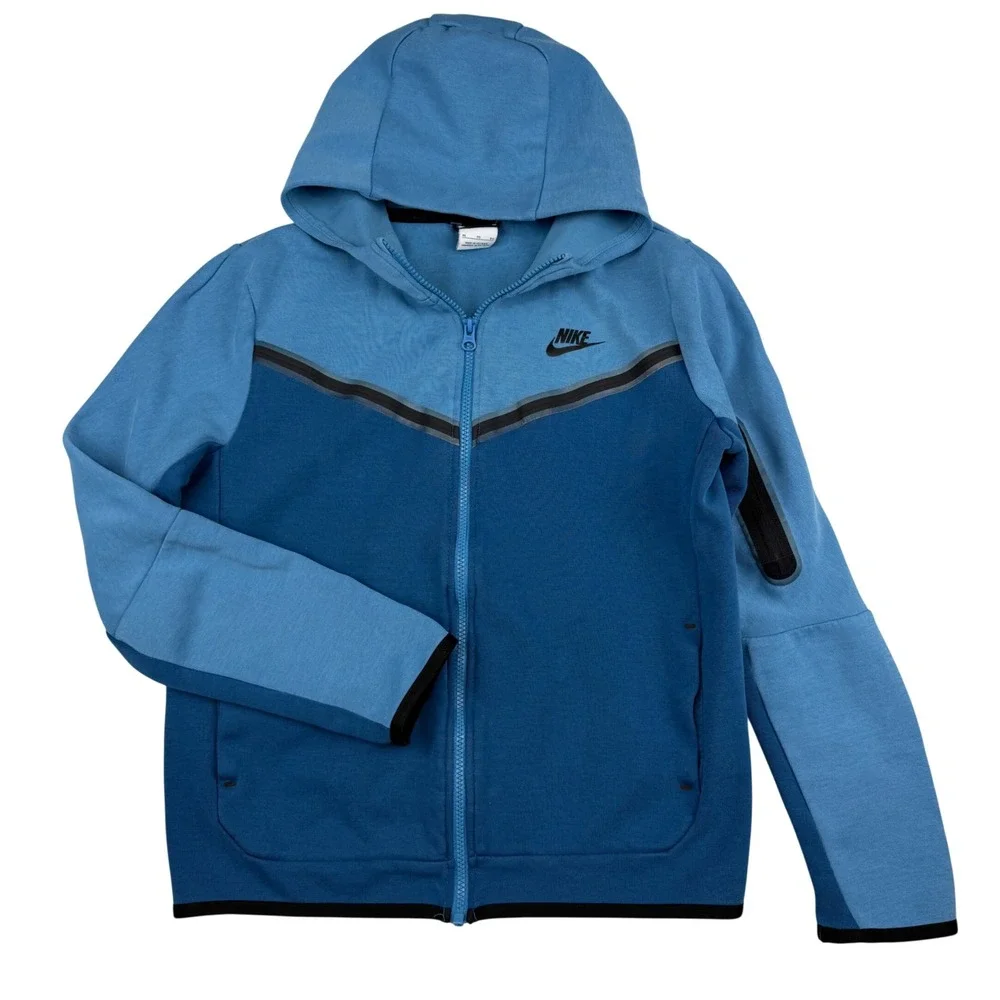 Nike Tech Fleece Full Zip Hoodie Boys XL Blue Colorblock CU9223-469 Activewear